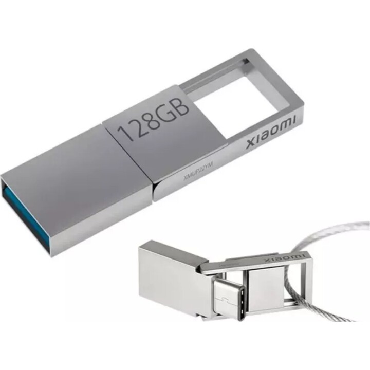 Xiaomi Dual-interface Flash Drive, 128GB, USB-A USB-C, Conception métallique, Argent (Pendrive)