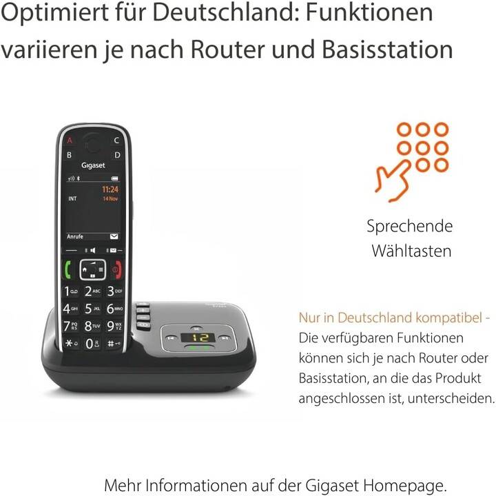 Gigaset E720A Elegante teléfono senior con contestadores y ayudas prácticas de operación, negro
