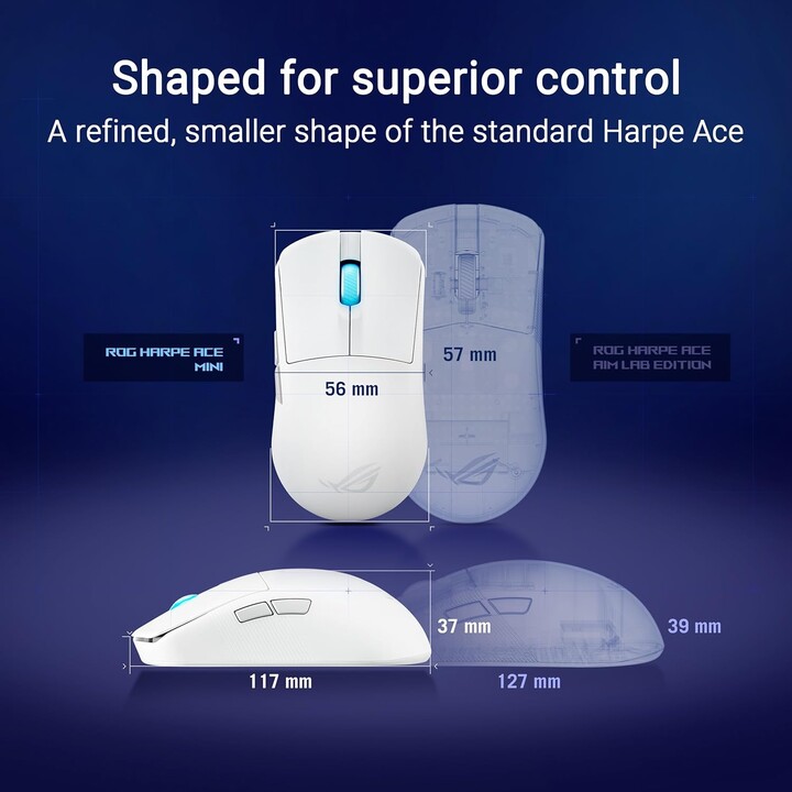 Asus Rog Harpe Ace Mini Souris de jeu ambidextre Rf sans fil + Bluetooth + USB Type-c optique 42000 Dpi
