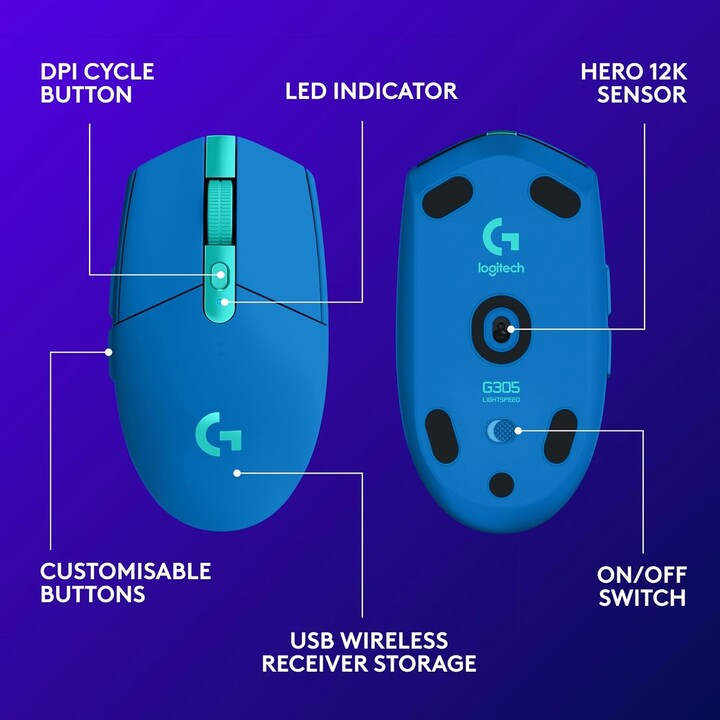 Logitech G305 LightSpeed, mouse da gioco wireless, blu