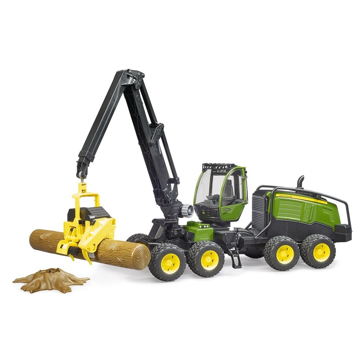 BRUDER ABATTEUSE TRONCONNEUSE JOHN DEERE 1270G AVEC TRONC DE BOIS ET SUPPORT