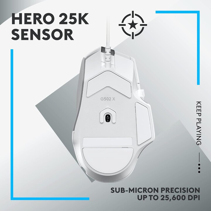 Logitech G G502 X, mouse de jogos com fio, branco