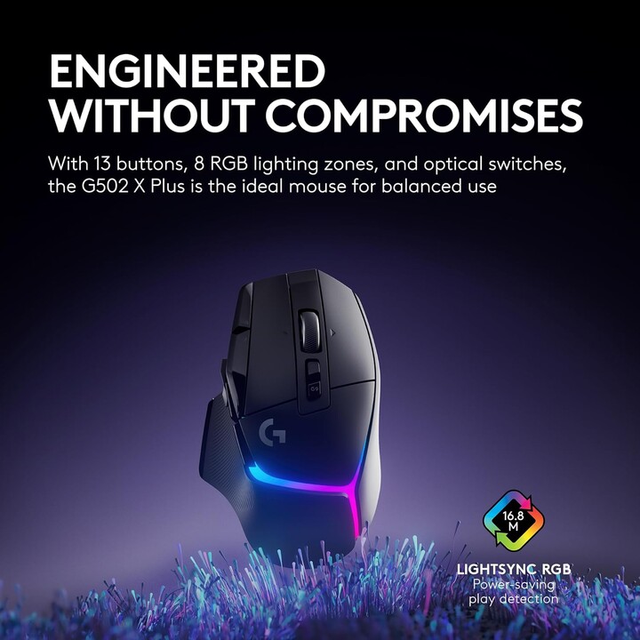Logitech G502 x Plus, mouse de jogos sem fio, preto