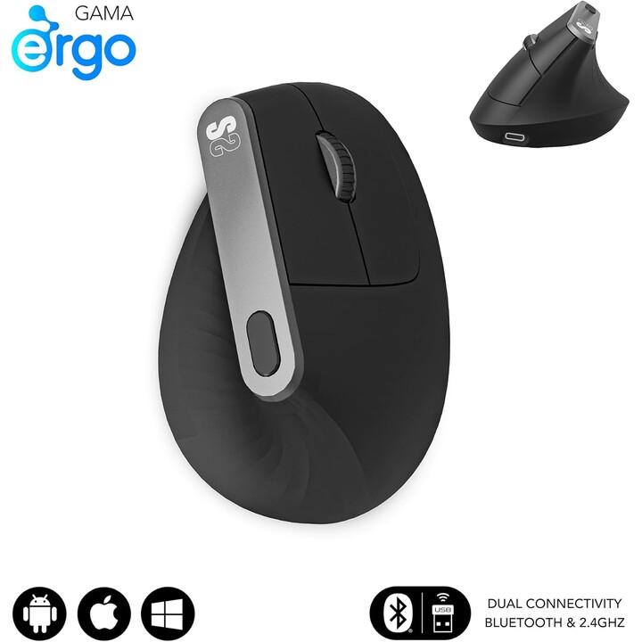 Ratón Ergonómico Inalámbrico por Bluetooth/ 2.4GHz Subblim Nature Vertical Ergo Dual Battery/ Batería Recargable/ Hasta 4000 DPI