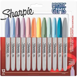 Pennarello indelebile Sharpie, punta tonda F, 0,9 mm, colore pietra preziosa, confezione da 12 blister