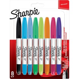 Marqueur permanent Sharpie à double pointe. Couleurs, blister de 8