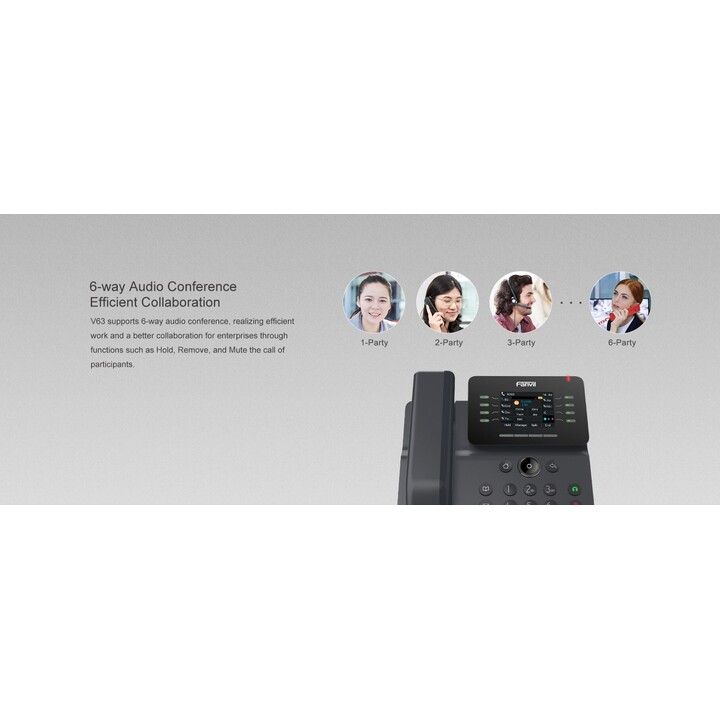 Fanvil V63 Telefone IP, Gigabit Ethernet, 6 linhas, Wi-Fi, Bluetooth, 1000 contatos, preto