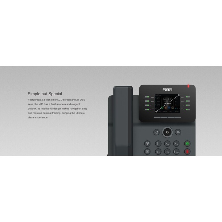 Fanvil V63 Telefone IP, Gigabit Ethernet, 6 linhas, Wi-Fi, Bluetooth, 1000 contatos, preto