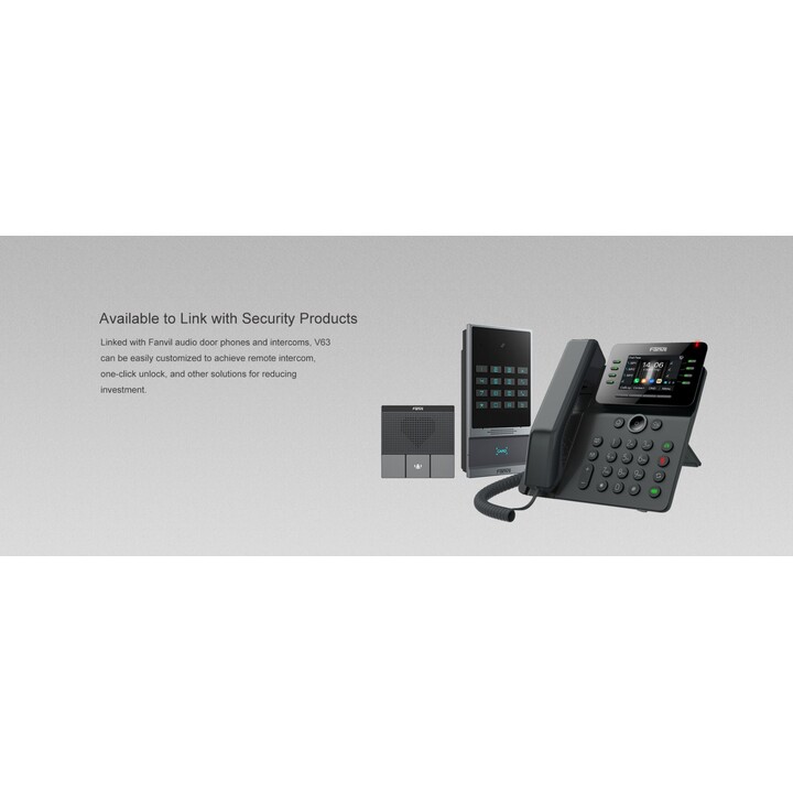 Fanvil V63 Telefone IP, Gigabit Ethernet, 6 linhas, Wi-Fi, Bluetooth, 1000 contatos, preto