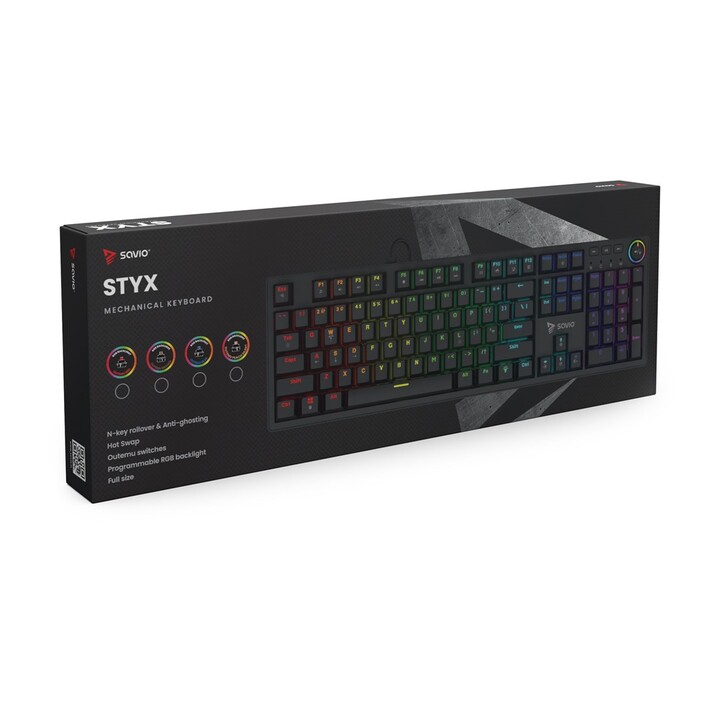 Teclado mecânico SAVIO STYX Outemu marrom, Hot Swap, RGB