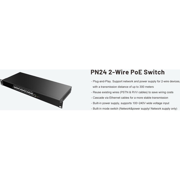 Fanvil PN24 Switch Ethernet rápido de 24 portas, montagem de rack, não gerenciada, preta