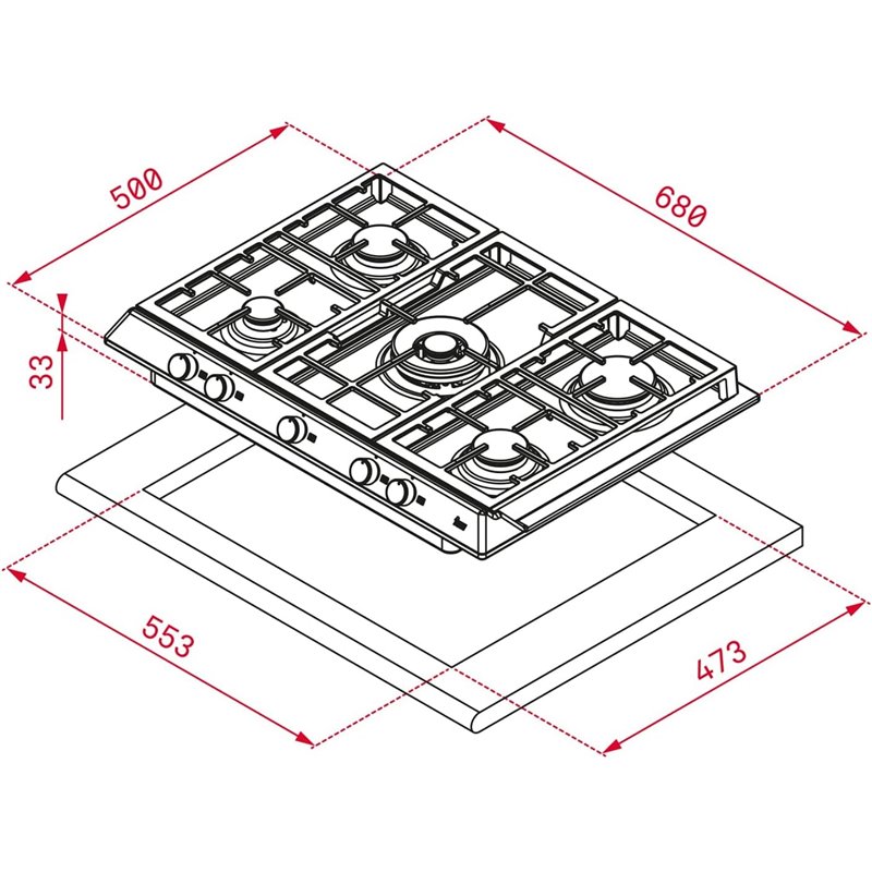 TABLE DE CUISSON À GAZ EX 70.1 5G AI AL DR CI NTB (E4)