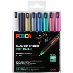 Marcador Posca Uni PC-1MR, Conjunto de 8 Marcadores Metálicos