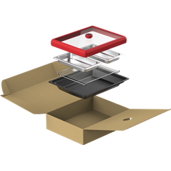 Teka das Steambox -Tablett zum Dampfkochen im Ofenrot Silber
