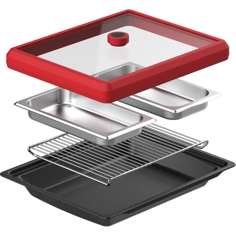 Bandeja Teka The Steambox para Cocinar al Vapor en el Horno Rojo Plata
