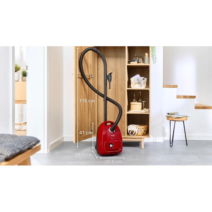 Bosch Aspirador serie 4 con bolsa, 4l capacidad, 600w, rojo BGB38RD2