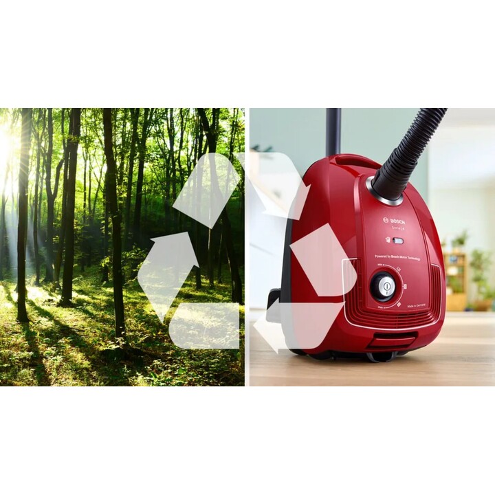 Bosch Aspirador serie 4 con bolsa, 4l capacidad, 600w, rojo BGB38RD2