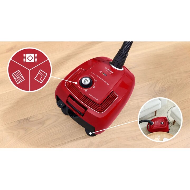 Bosch Aspirador serie 4 con bolsa, 4l capacidad, 600w, rojo BGB38RD2