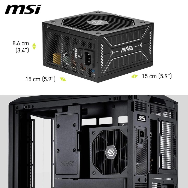 Fonte de alimentação Msi Mag A750gls Pcie5, psu, 750w, 80 Plus Gold, modular, 120mm, PFC ativo, pci-e 5.0 (16 pinos)x1, pci-e (6