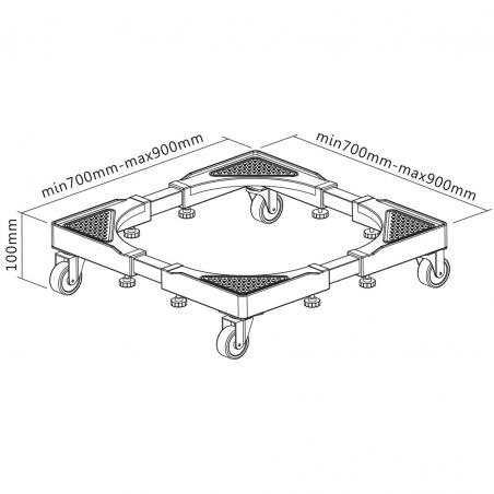 Maclean MC-119 B Soporte móvil para lavadora, Base con bloqueo de ruedas, 700-900 mm de ancho, universal, hasta 200 kg