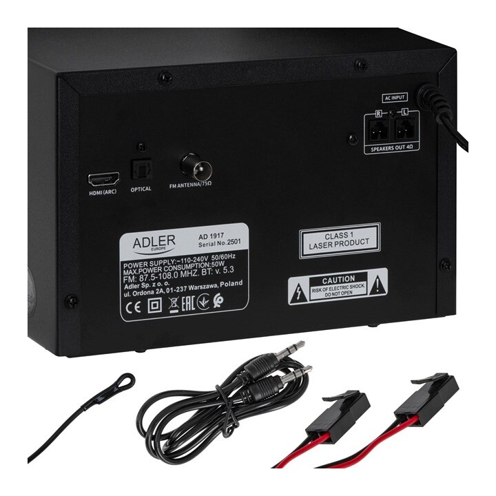 Adler AD 1917 Tour HI-FI Bluetooth/ CD/ USB/ Radio FM Noire