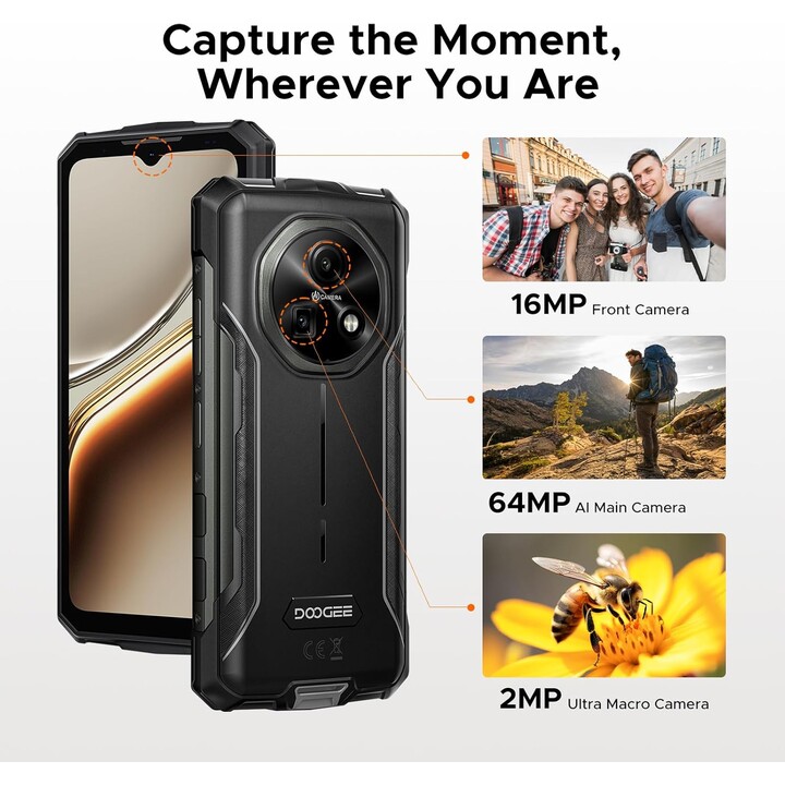 DOOGEE Fire 7 5G, 16GB+256GB/2TB, Android 15, 13000mAh/18W, 6.6 HD+ 90Hz, 64MP+16MP, Gray