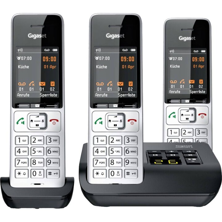 Gigaset COMFORT 500A Trío Teléfono DECT/analógico Identificador de llamadas Negro, Plata