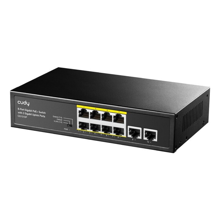 Switch Gigabit Ethernet Cudy GS1010P (10/100/1000) Power over Ethernet (PoE) para montagem em parede/mesa, preto