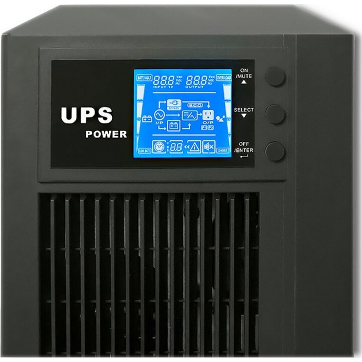 Sistema de alimentación ininterrumpida (SAI) Qoltec en línea, Onda sinusoidal pura, 3 kVA, 2.4 kW, LCD, USB