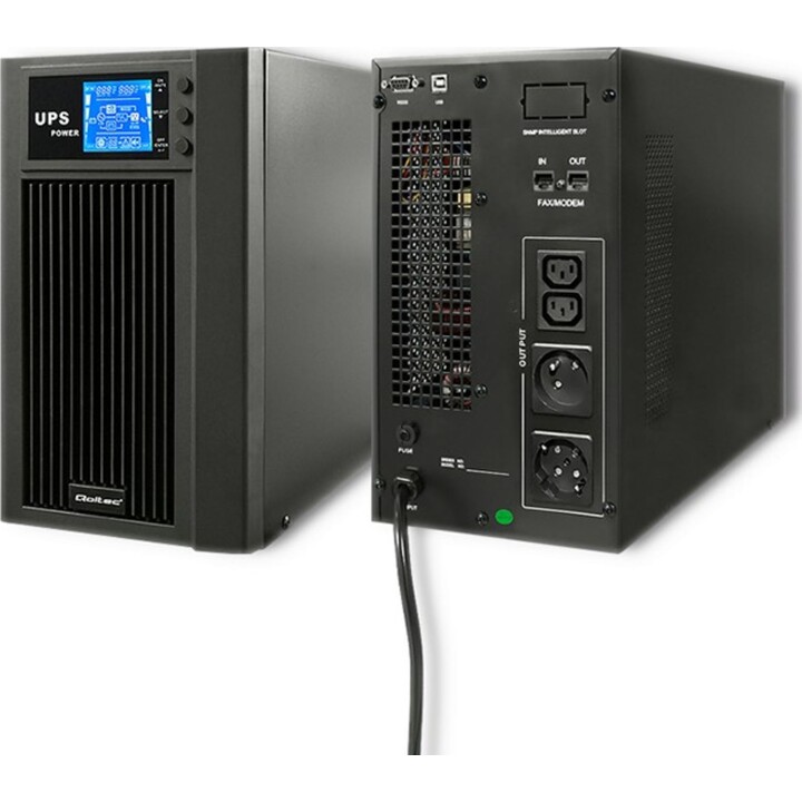 Sistema de alimentación ininterrumpida (SAI) Qoltec en línea, Onda sinusoidal pura, 3 kVA, 2.4 kW, LCD, USB