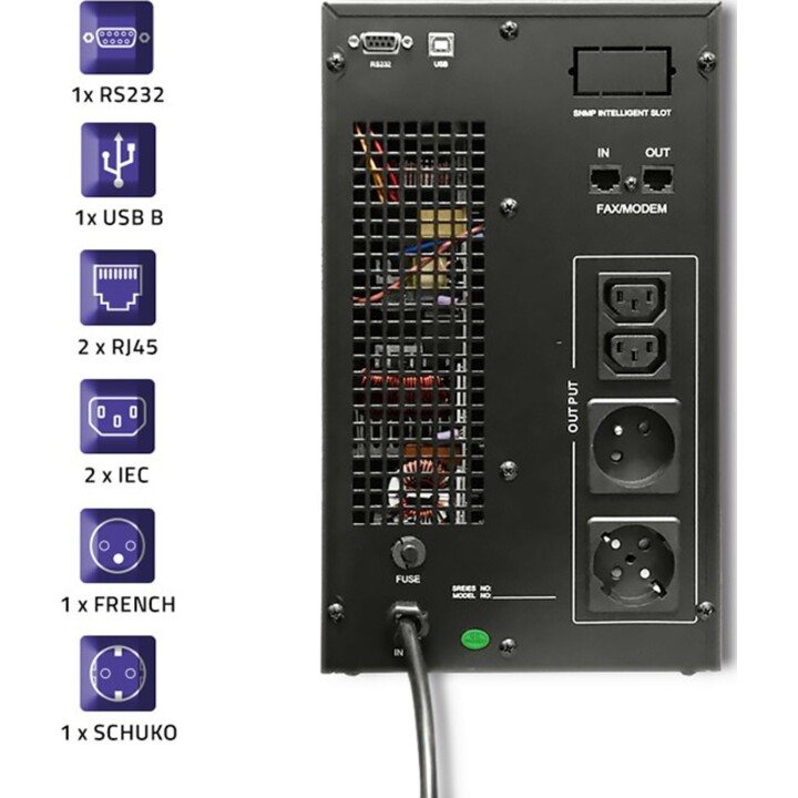 Fonte de alimentação ininterrupta Qoltec 53043 | On-line | Onda senoidal pura | 3kVA | 2,4k0W | LCD | USB