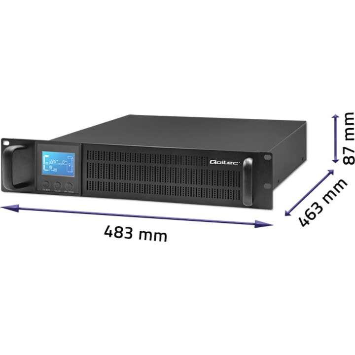 Qoltec 53945 UPS RACK Système d alimentation sans interruption | 1KVA | 800W | Écran LCD