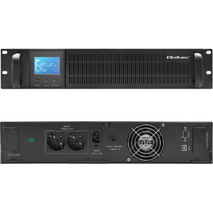 Qoltec 53945 UPS RACK Système d alimentation sans interruption | 1KVA | 800W | Écran LCD