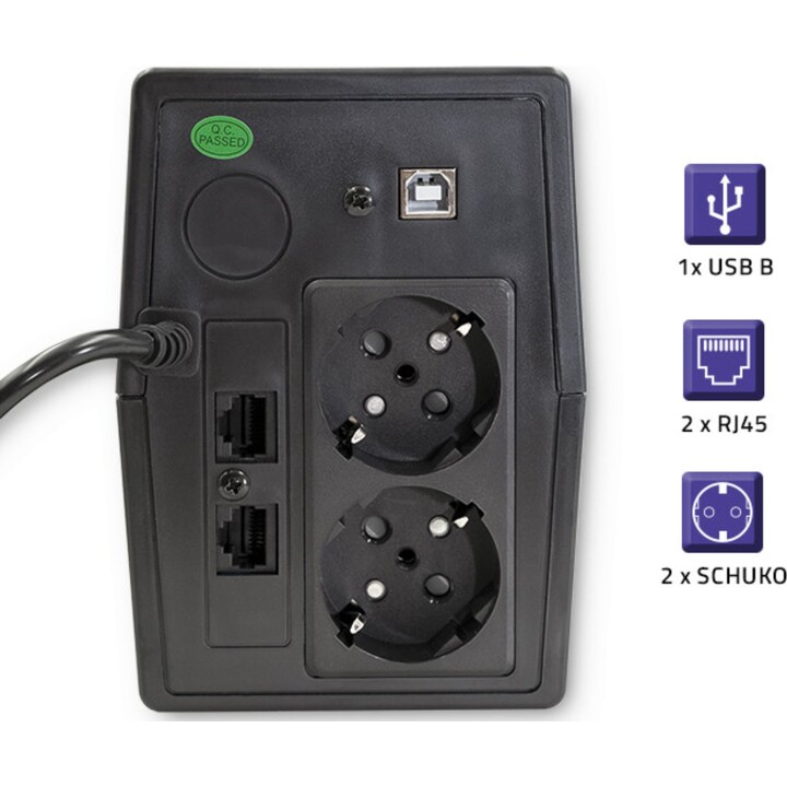Gruppo di continuità Qoltec 53978 | Monolite | 650VA| 360 W | LCD | USB | RJ45