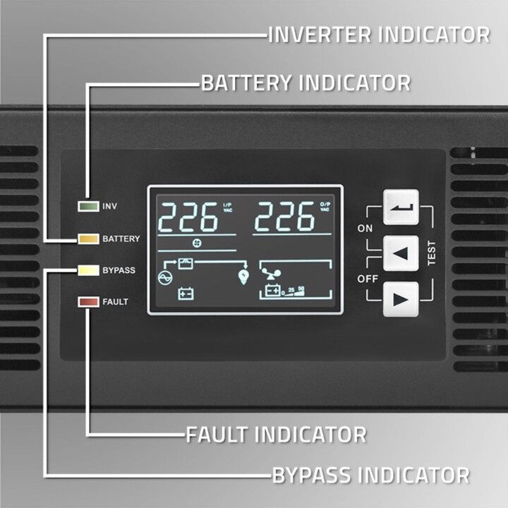 Qoltec 52285 Gruppo di Continuità UPS per RACK | 1kVA| 1000 W | Fattore di potenza 1,0 | LCD | EPO | USB | In
