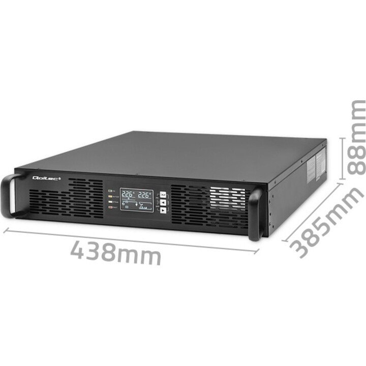 Qoltec 52285 Gruppo di Continuità UPS per RACK | 1kVA| 1000 W | Fattore di potenza 1,0 | LCD | EPO | USB | In
