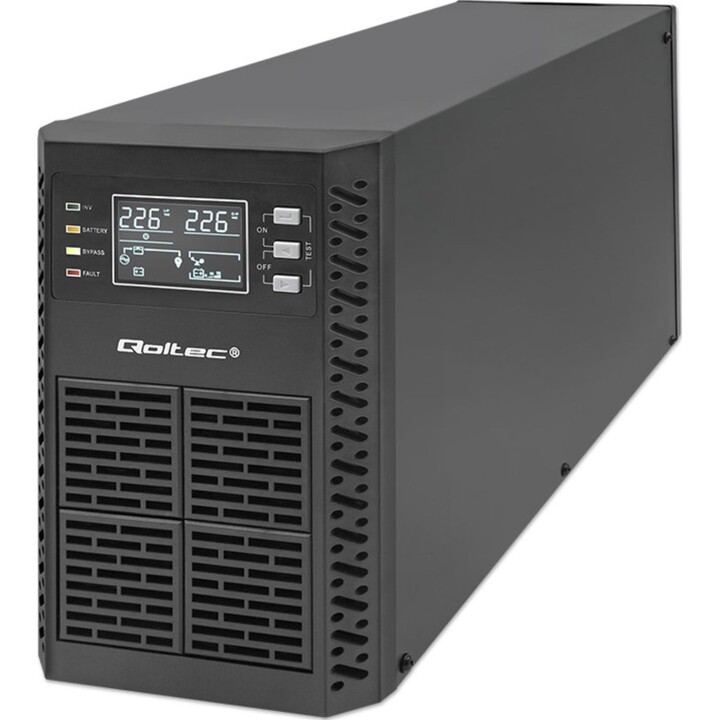 Sistema de alimentación ininterrumpida (SAI) Qoltec, 2 kVA, 2000 W, Factor de potencia 1.0, LCD, EPO, USB, En línea
