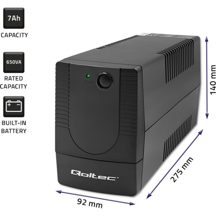 Qoltec 53773 Uninterruptible Power Supply (UPS) Line Interactive 0.85 kVA 480 W 1 AC Outlet