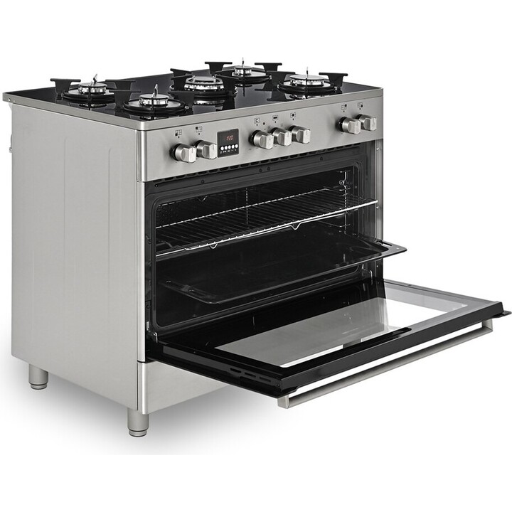 Ravanson KWGE-K90 Electric Gas Cooker with Grill 5 Zones Silver