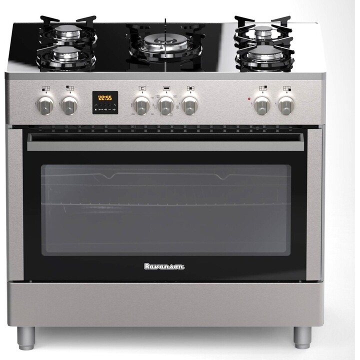 Ravanson KWGE-K90 Electric Gas Cooker with Grill 5 Zones Silver