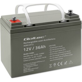 Qoltec AGM 36Ah batteria 12V senza manutenzione grigio