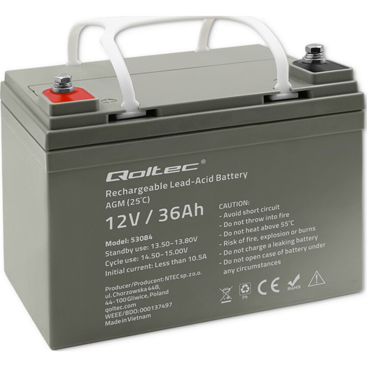 Qoltec AGM 36Ah batterie 12V sans entretien grise