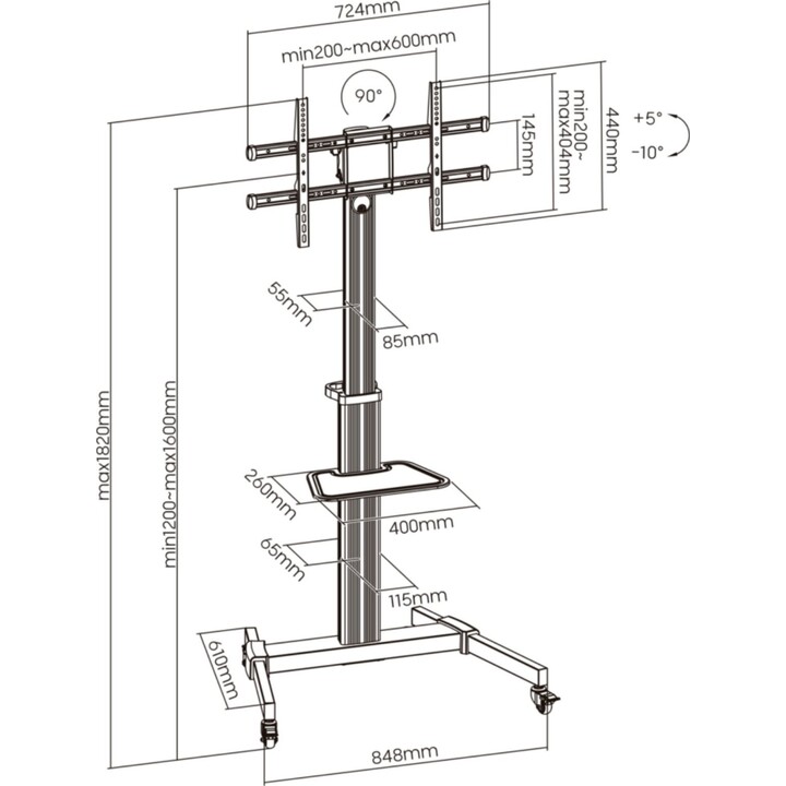 Aisens FT86TRE-197 Tilting Floor Stand with Wheels for TV 37-86 / up to 50kg