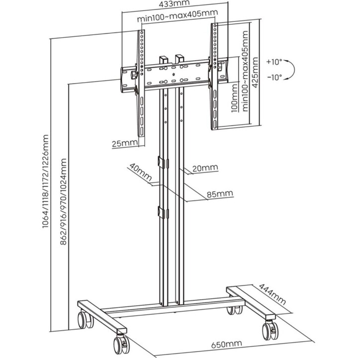 Aisens FT55TE-213 Tilting Stand with Wheels for 32-55 TV/up to 35kg