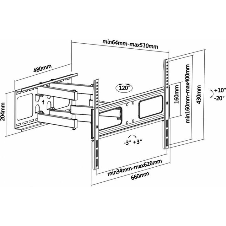 Aisens WT70TSLE-027 Swivel / Tilt / Level Wall Mount for 37-70 'TVs / up to 50kg