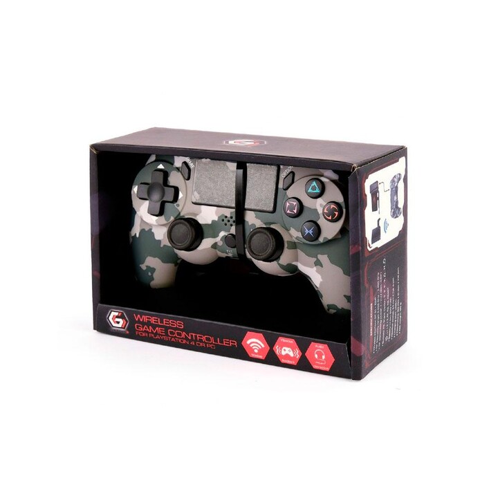 Manette sans fil PS4 - PC / 600 mAh / Boutons lumineux / Gembird / Camouflage JPD-PS4BT-01-CM