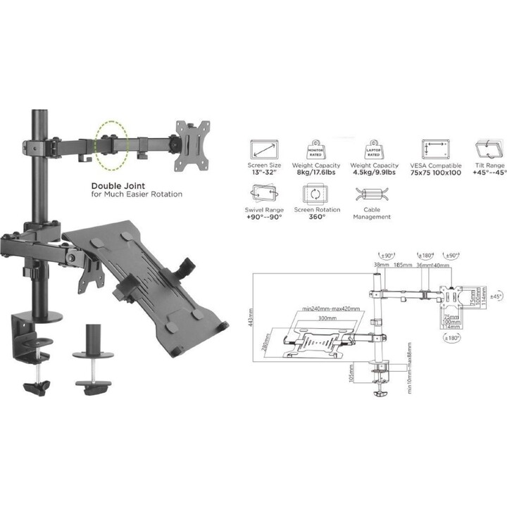Supporto Espositore Da Tavolo 13"-32" Doppio Braccio Art