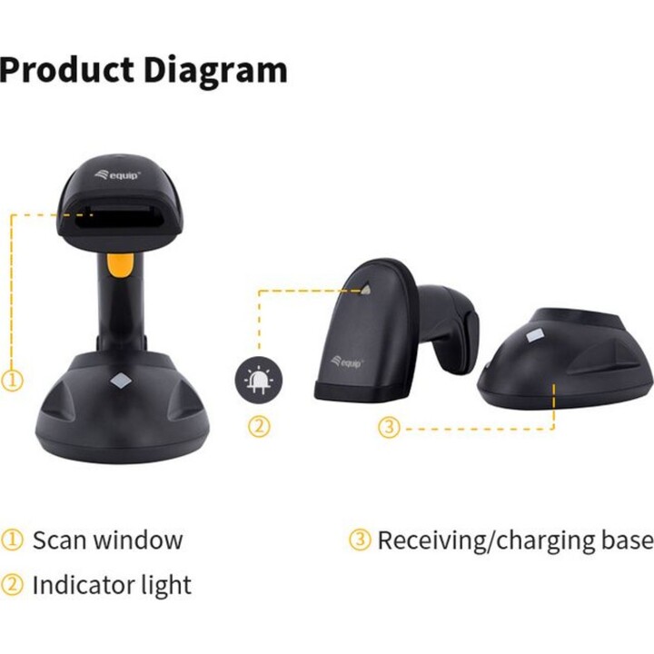 Scanner de codes-barres 2D sans fil, long d