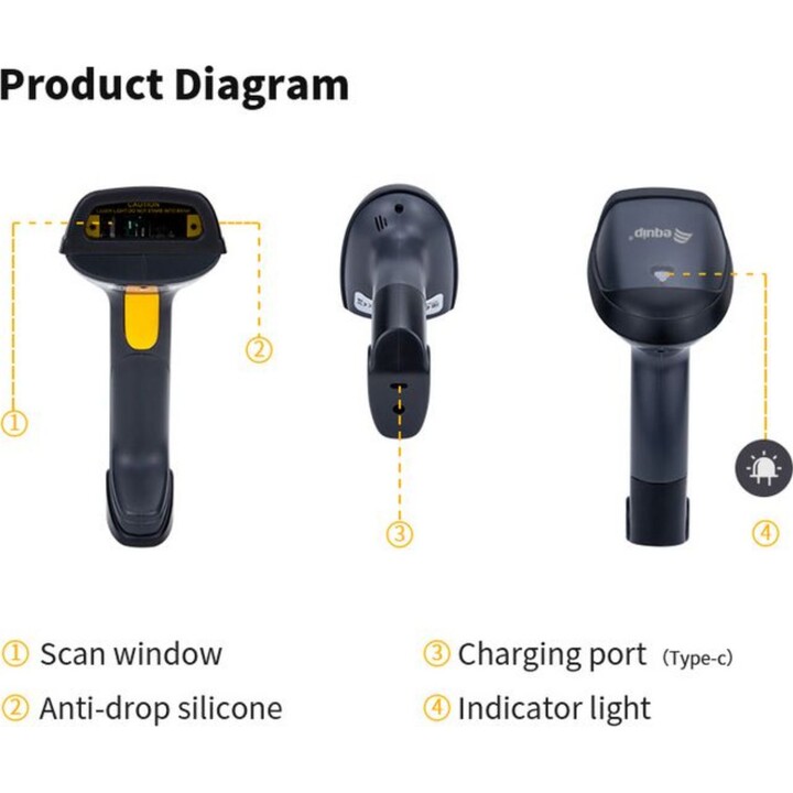 Equip 351023 Wireless 1D Laser Barcode Scanner with Stand, Black