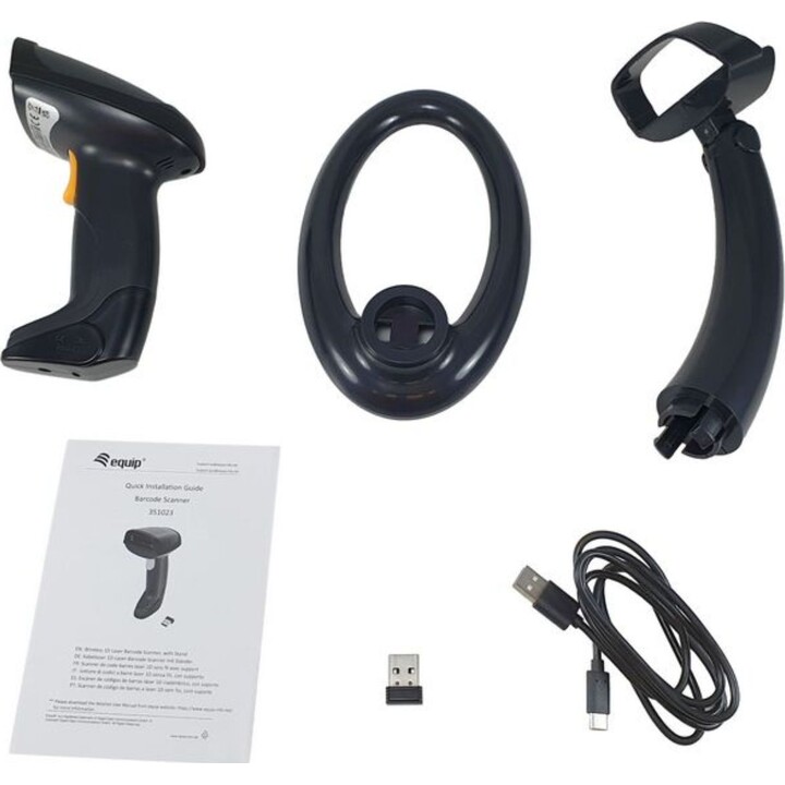 Equip 351023 Wireless 1D Laser Barcode Scanner with Stand, Black